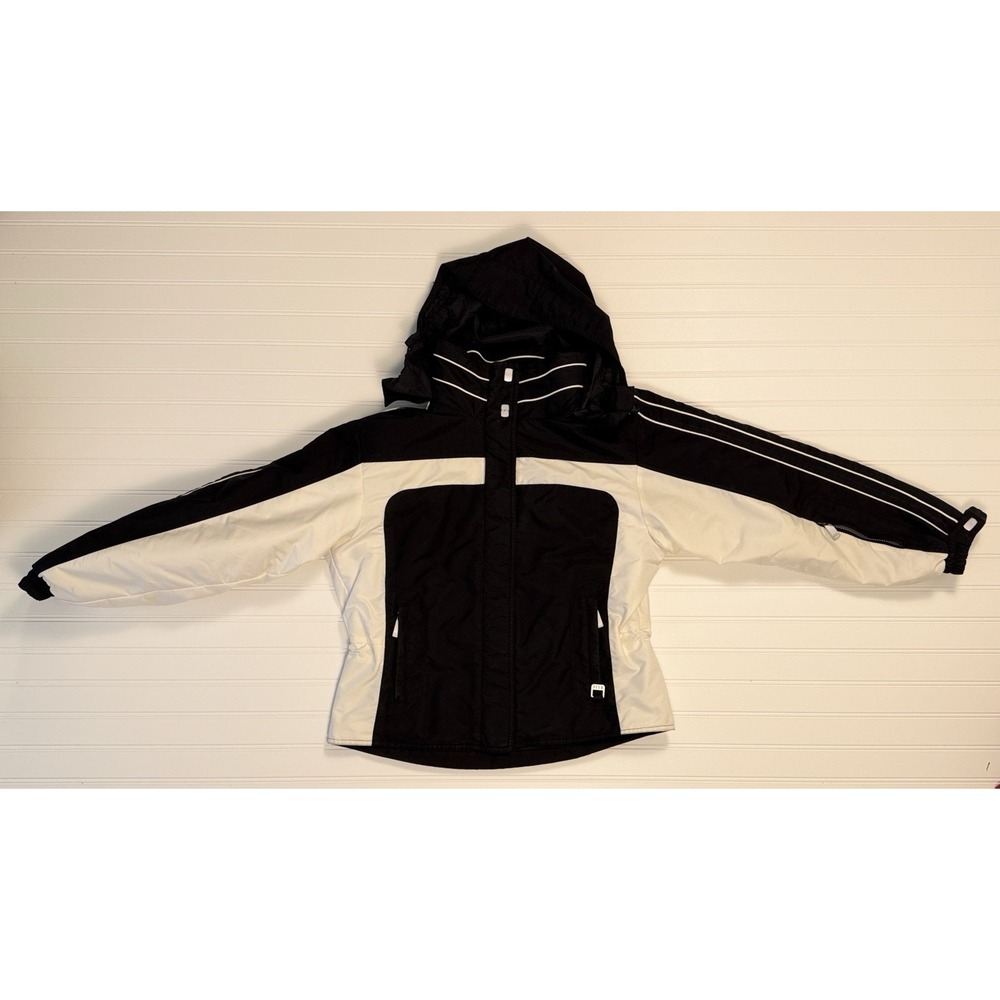 Vintage 90s OSSI Skiwear Women 10 Colorblock Blk/Wht Ski Jacket Hood Winter Coat